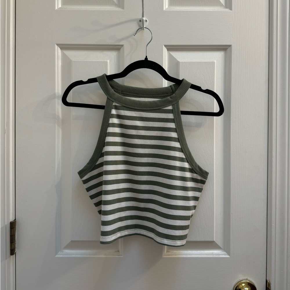 American Eagle Cropped Striped Halter Tank Top